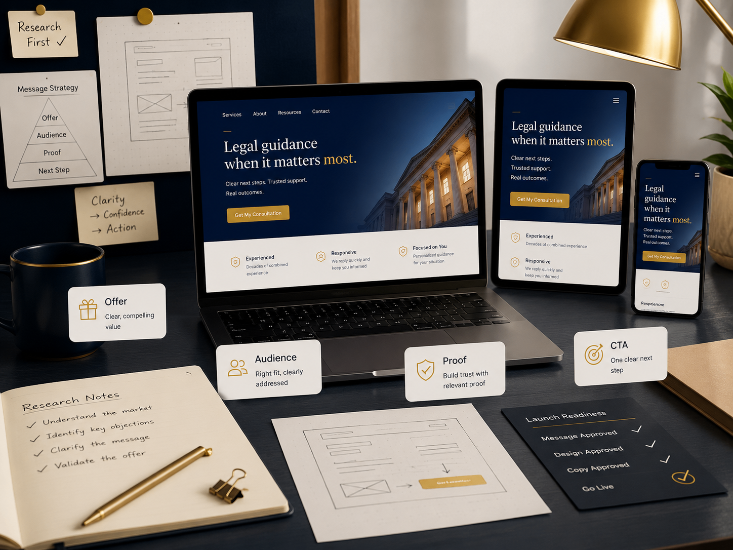 Lead Site design shown across laptop, tablet, and phone